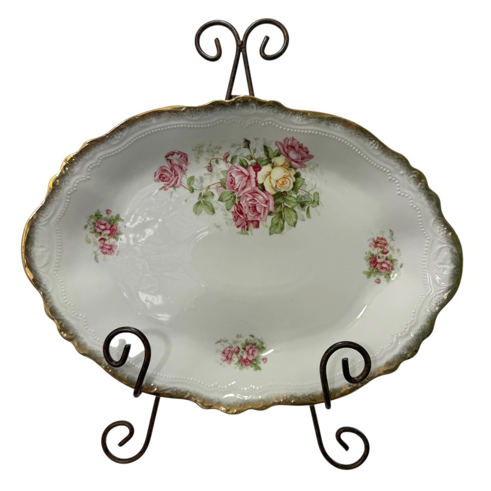 Antique Nippon Porcelain Oval Gold Gilt Meiji Victorian Edwardian Red Artist 13"